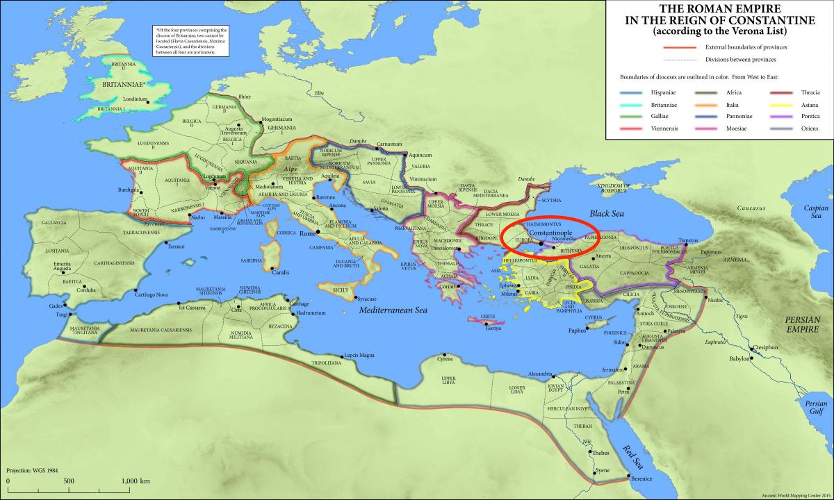 القسطنطينية الموقع على خريطة العالم ، 